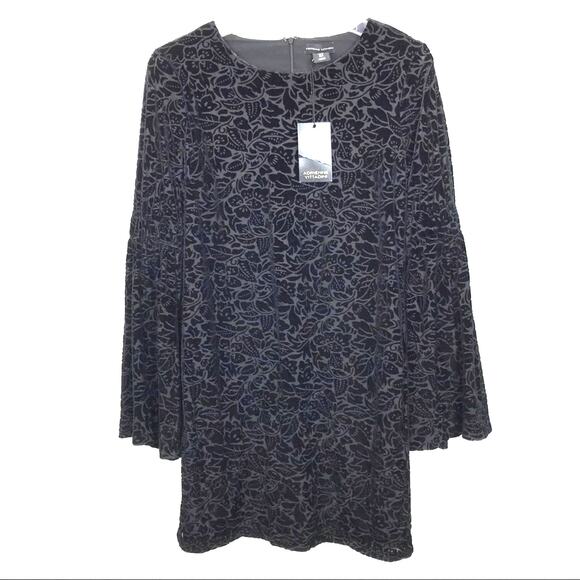 Adrienne Vittadini Bell Sleeve Dress Velvet Floral Brocade Textured Soft Small - Picture 1 of 14